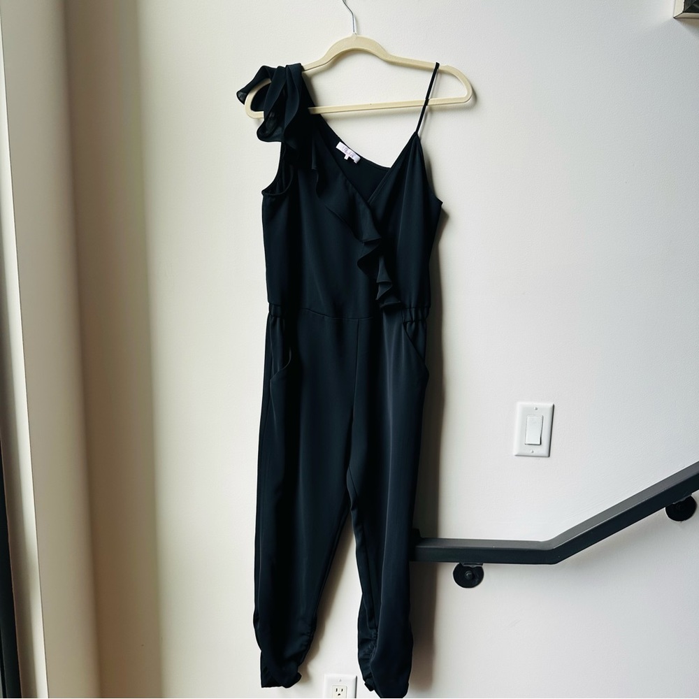 PARKER - Women's Ruffle Spagetti Strap Jumpsuit Black